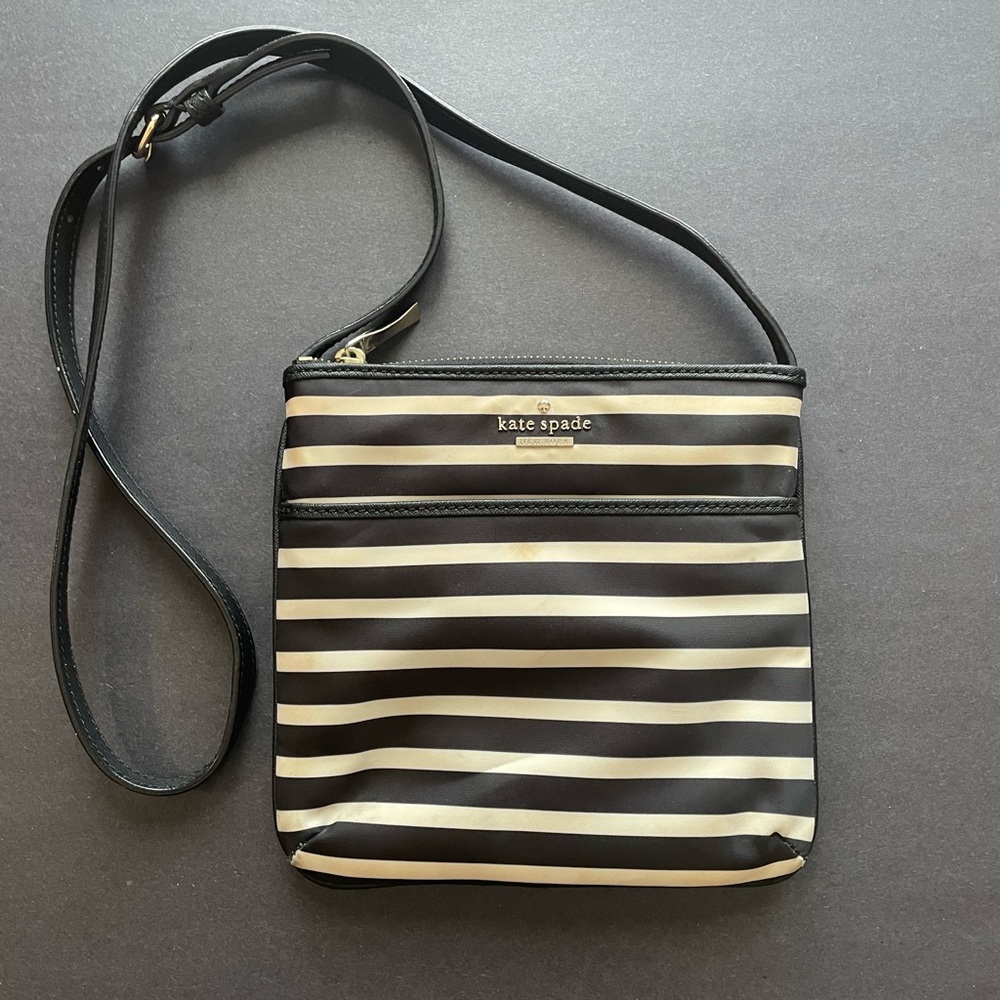 Kate Spade Black and Cream Striped Shoulder Bag